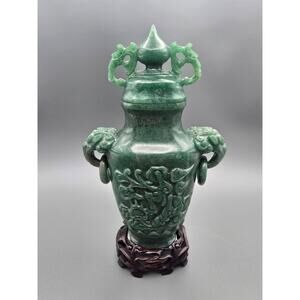 Chinese Spinach Green Jadeite Covered Vase